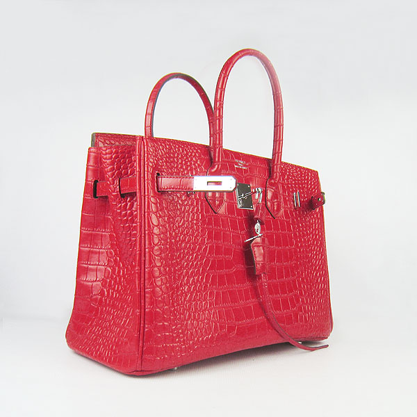 High Quality Fake Hermes Birkin 35CM Crocodile Veins Leather Bag Red 6089